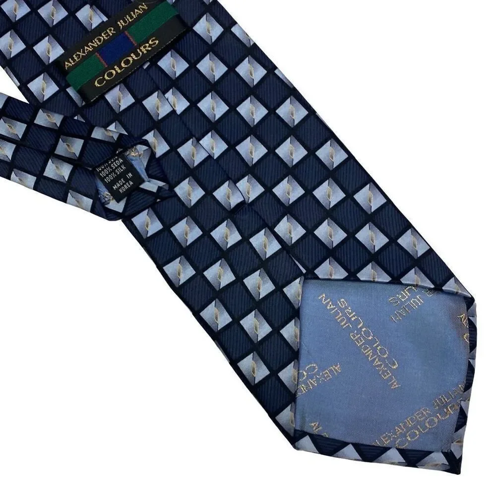 Alexander Julian Colours Silk Neck Tie Blue With Light Blue And Black